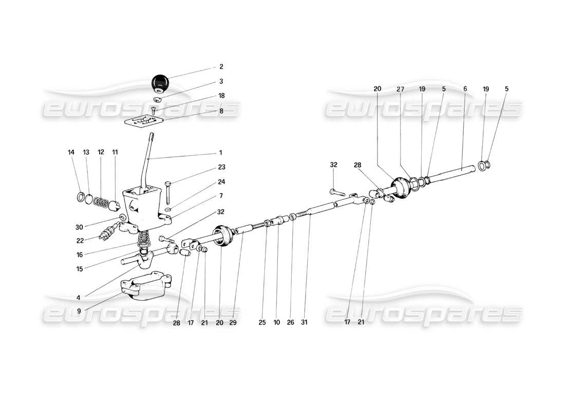 ferrari mondial 3.0 qv (1984) diagramma delle parti dei controlli esterni del cambio