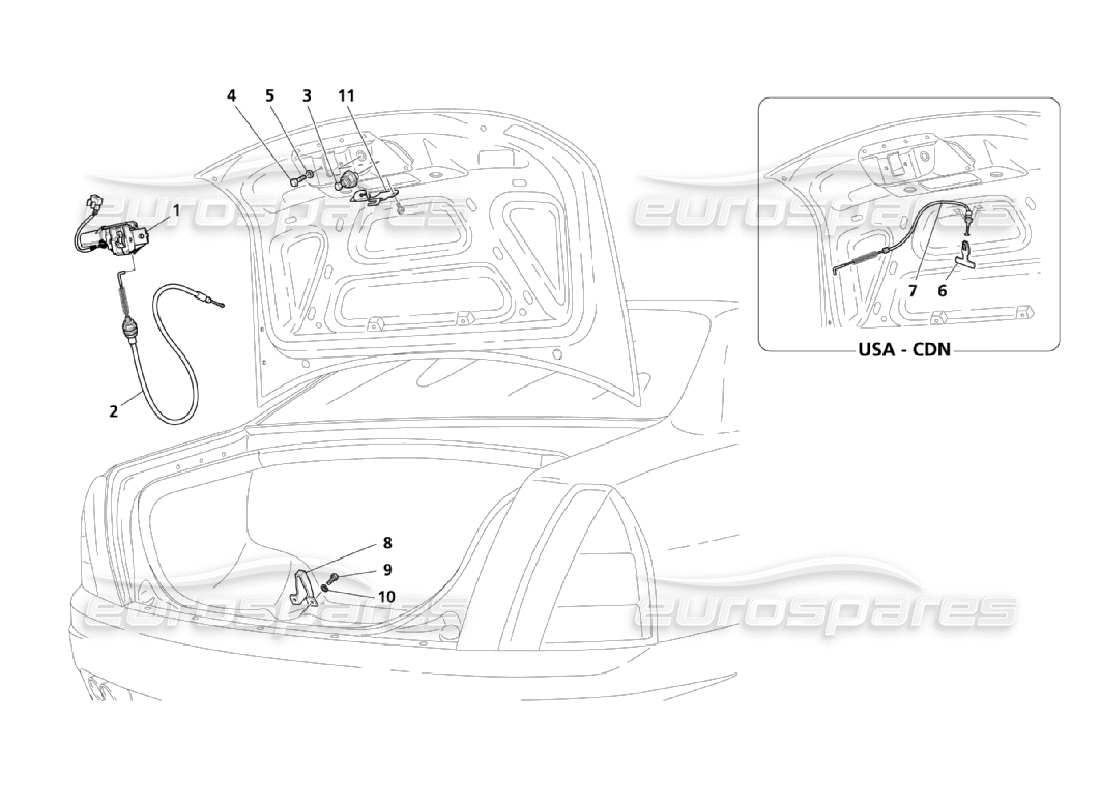 maserati qtp. (2006) 4.2 schema delle parti del dispositivo di apertura del cofano posteriore
