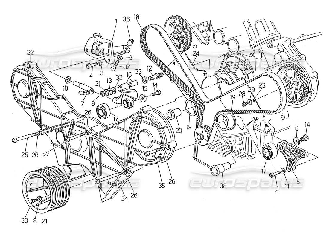 maserati 2.24v diagramma delle parti del controllo del tempo