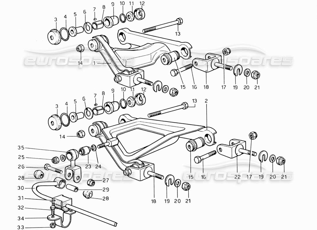 ferrari 206 gt dino (1969) schema delle parti della sospensione posteriore: leve