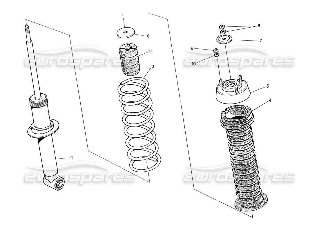 maserati 222 / 222e biturbo schema delle parti dell'ammortizzatore posteriore
