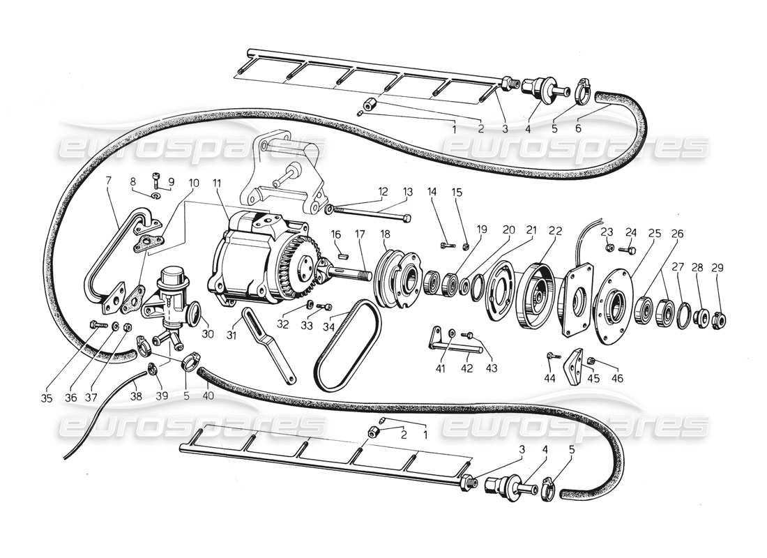 lamborghini countach 5000 qv (1985) sistema di inquinamento dell'aria diagramma delle parti