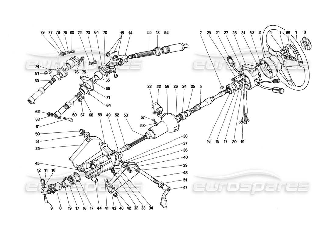 ferrari mondial 3.0 qv (1984) colonna dello sterzo diagramma delle parti