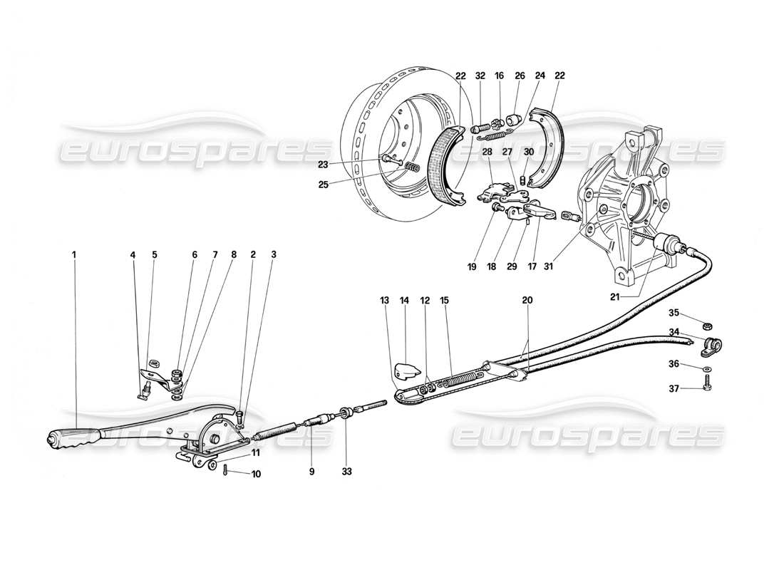 ferrari testarossa (1987) controllo freno a mano diagramma delle parti