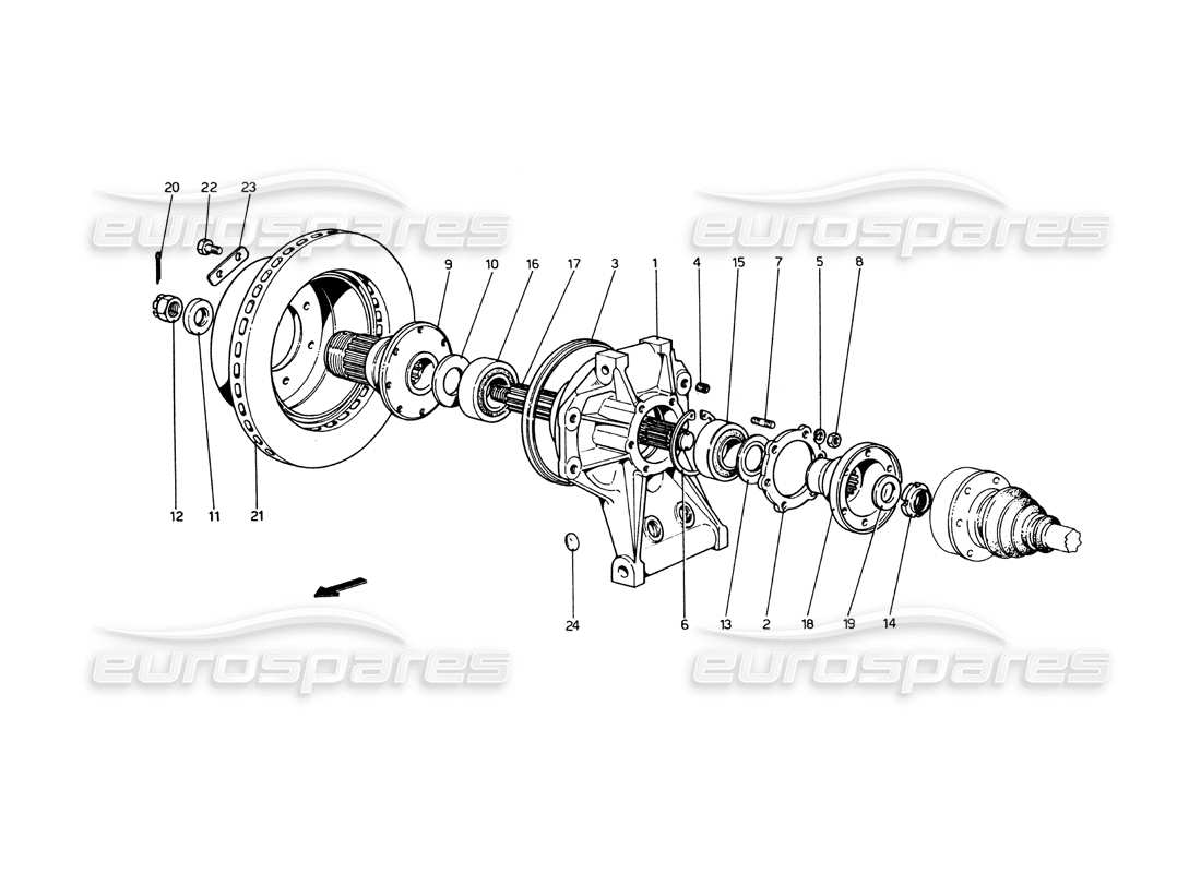 ferrari 365 gt4 berlinetta boxer sospensione posteriore: diagramma delle parti del disco freno