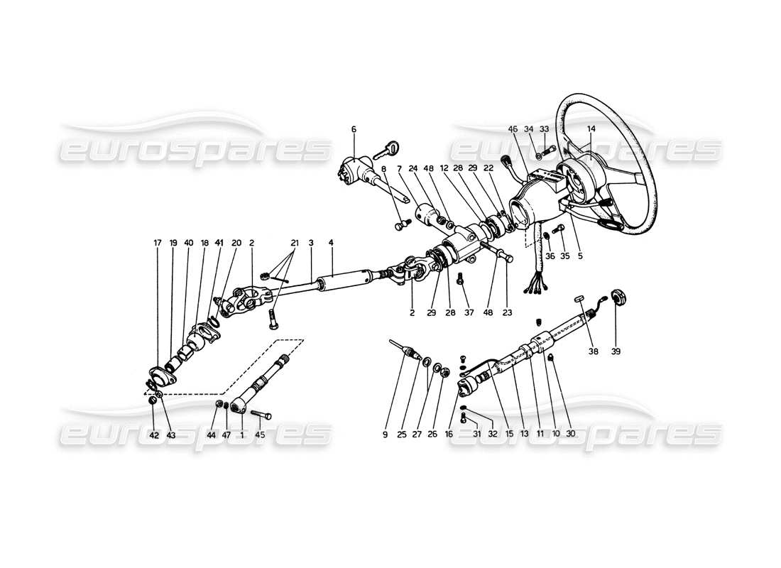 ferrari 365 gt4 berlinetta boxer schema delle parti piantone dello sterzo (fino alla vettura n. 18221).