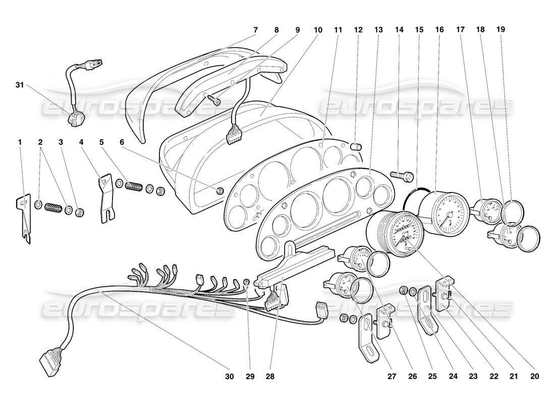 lamborghini diablo vt (1994) strumenti del cruscotto diagramma delle parti