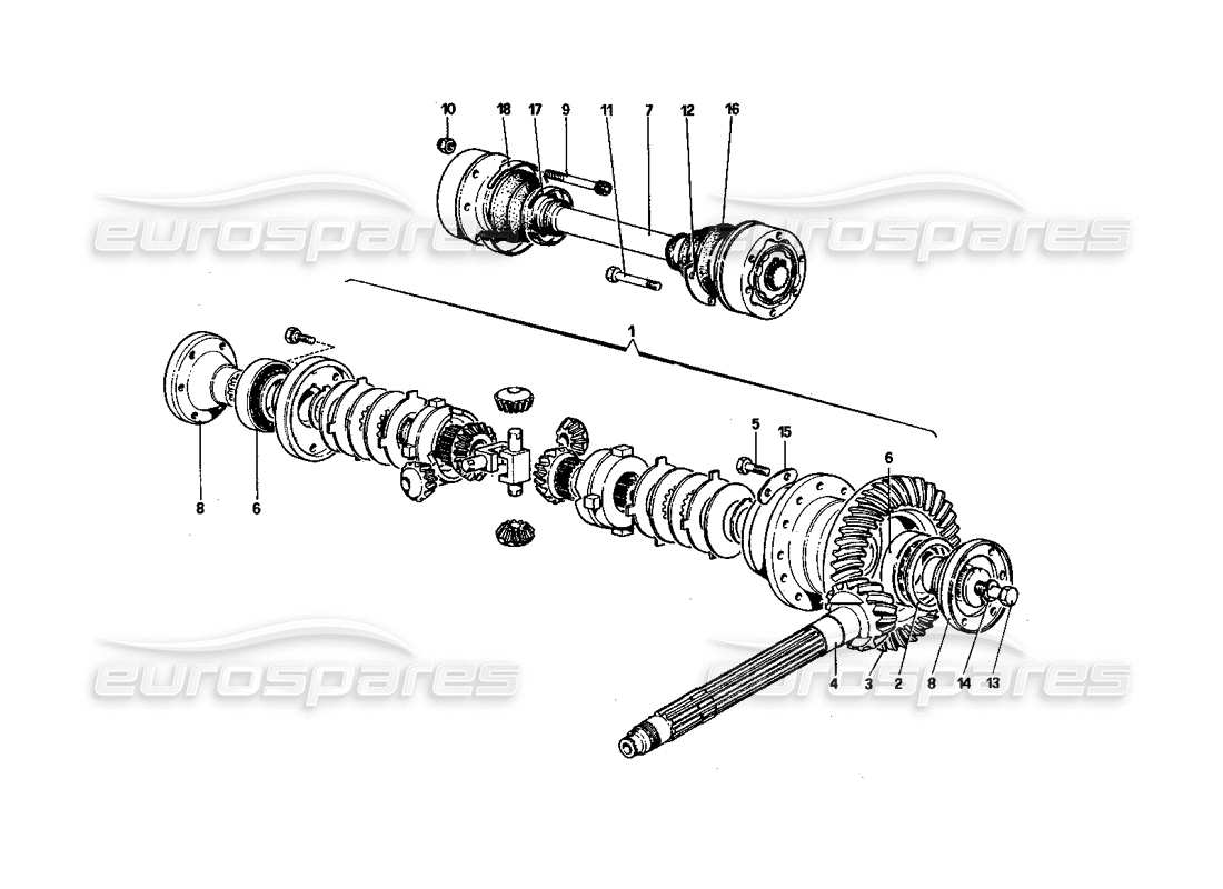 ferrari 512 bbi diagramma delle parti del differenziale e degli alberi dell'asse