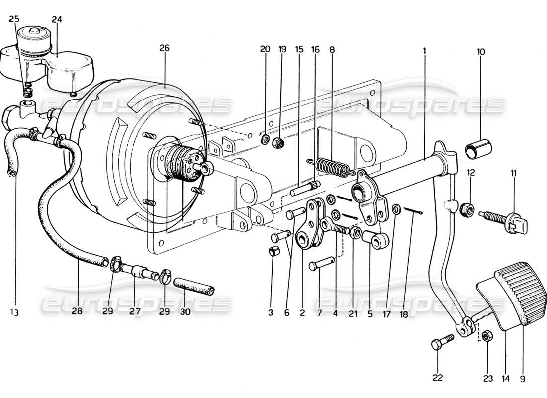 ferrari 365 gt4 2+2 (1973) sistema idraulico dei freni diagramma delle parti