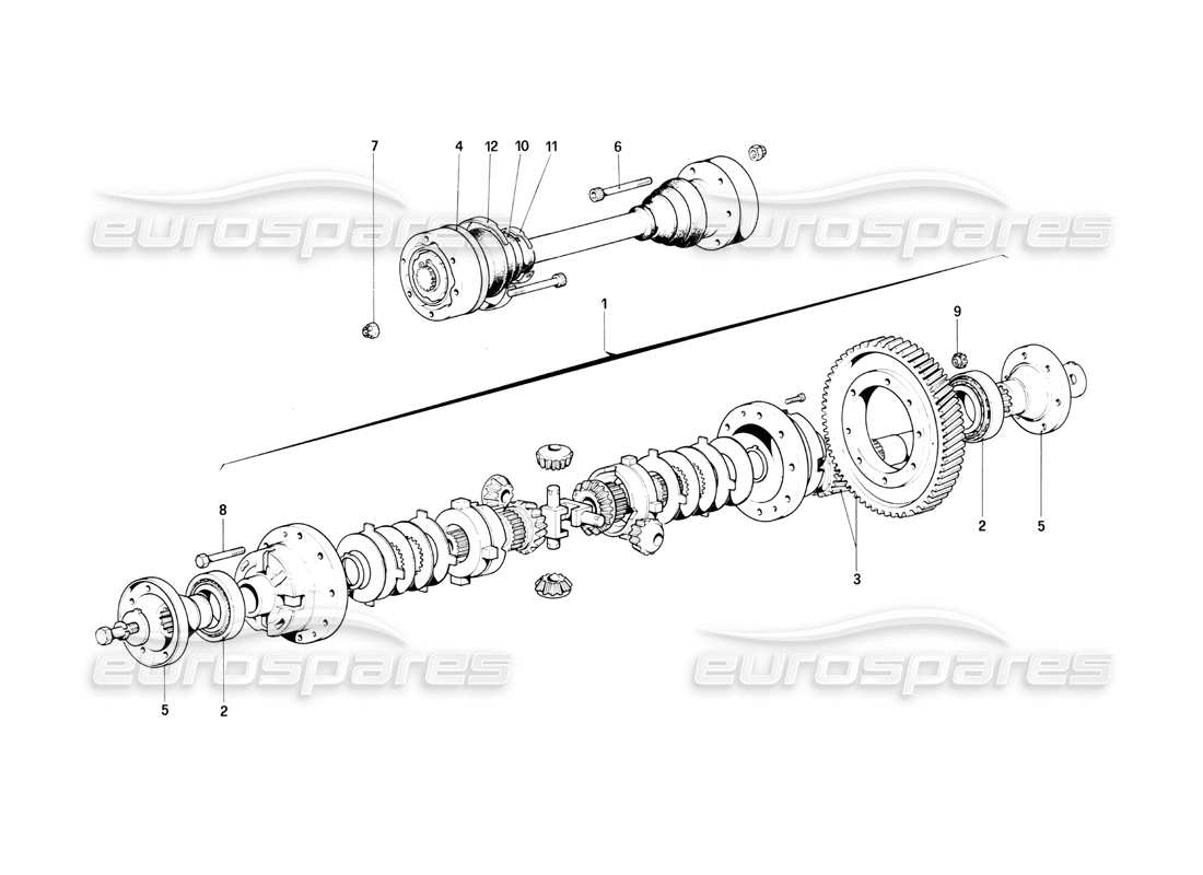 ferrari mondial 3.0 qv (1984) diagramma delle parti del differenziale e degli alberi dell'asse