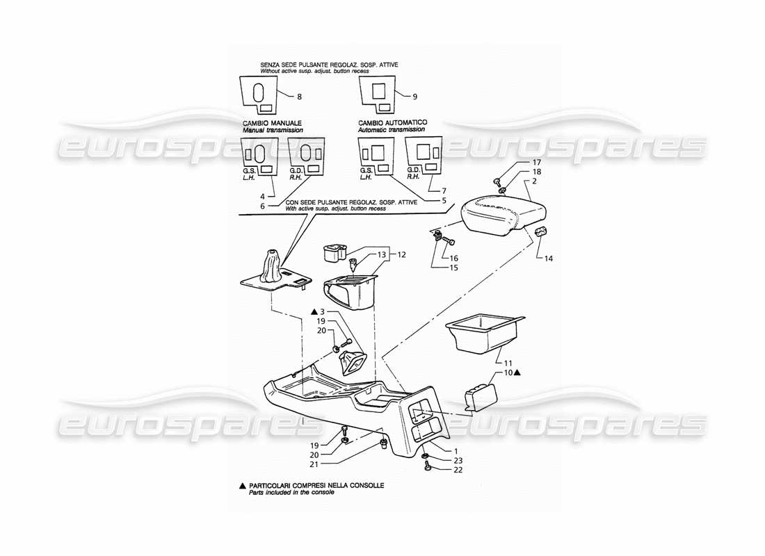 maserati qtp. 3.2 v8 (1999) diagramma delle parti della console