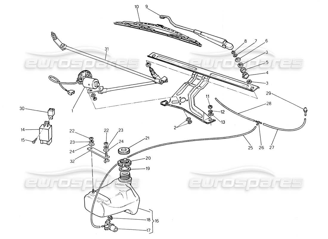 maserati biturbo spider schema delle parti del tergicristallo - rondella (sterzo sinistro).