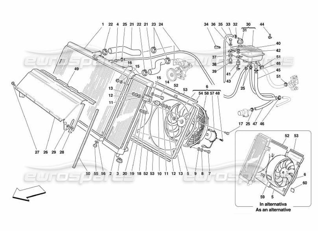 ferrari 550 barchetta sistema di raffreddamento - radiatore e nourice diagramma delle parti