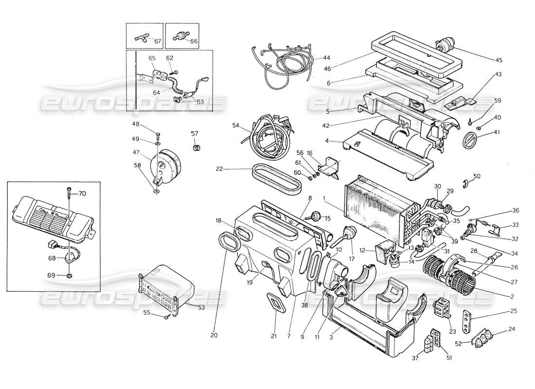 maserati biturbo spider schema delle parti del set del condizionatore d'aria (sterzo sinistro).