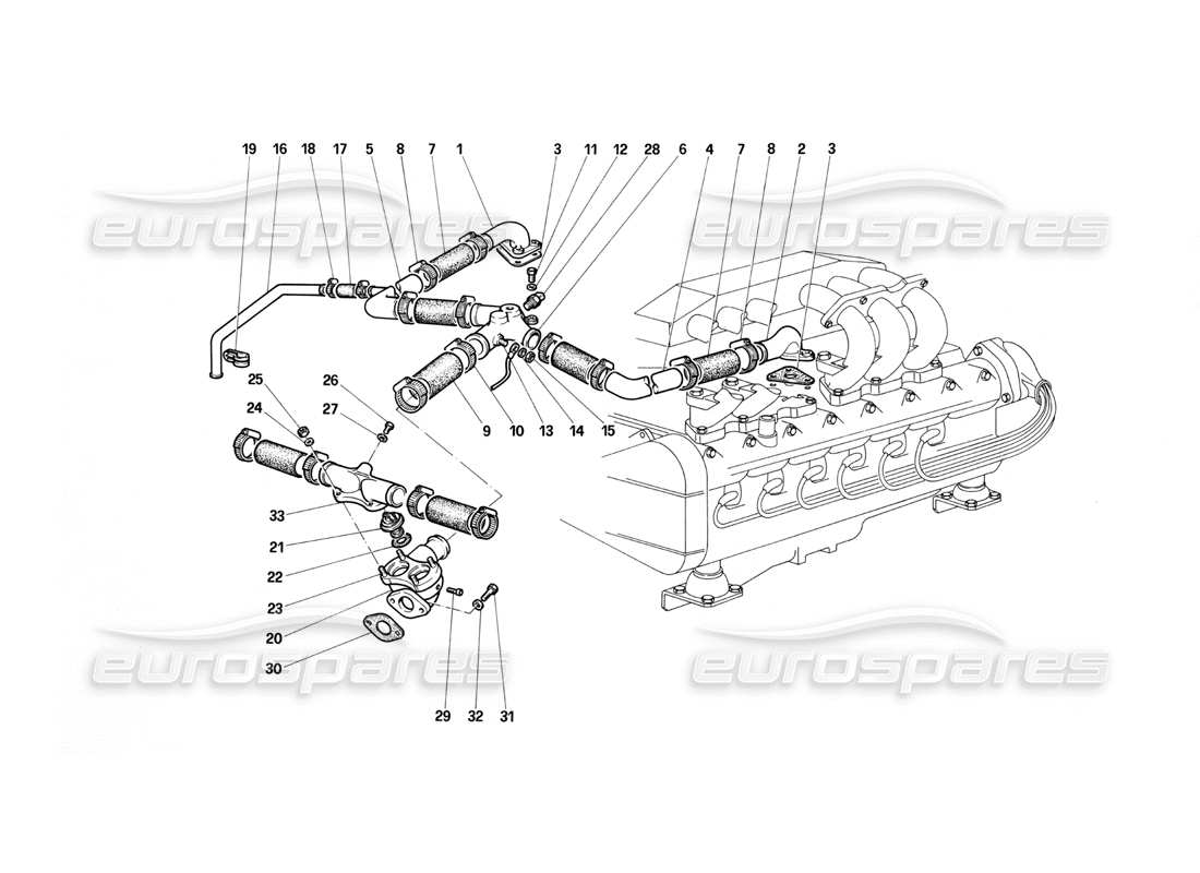 ferrari testarossa (1987) raffreddamento del motore diagramma delle parti