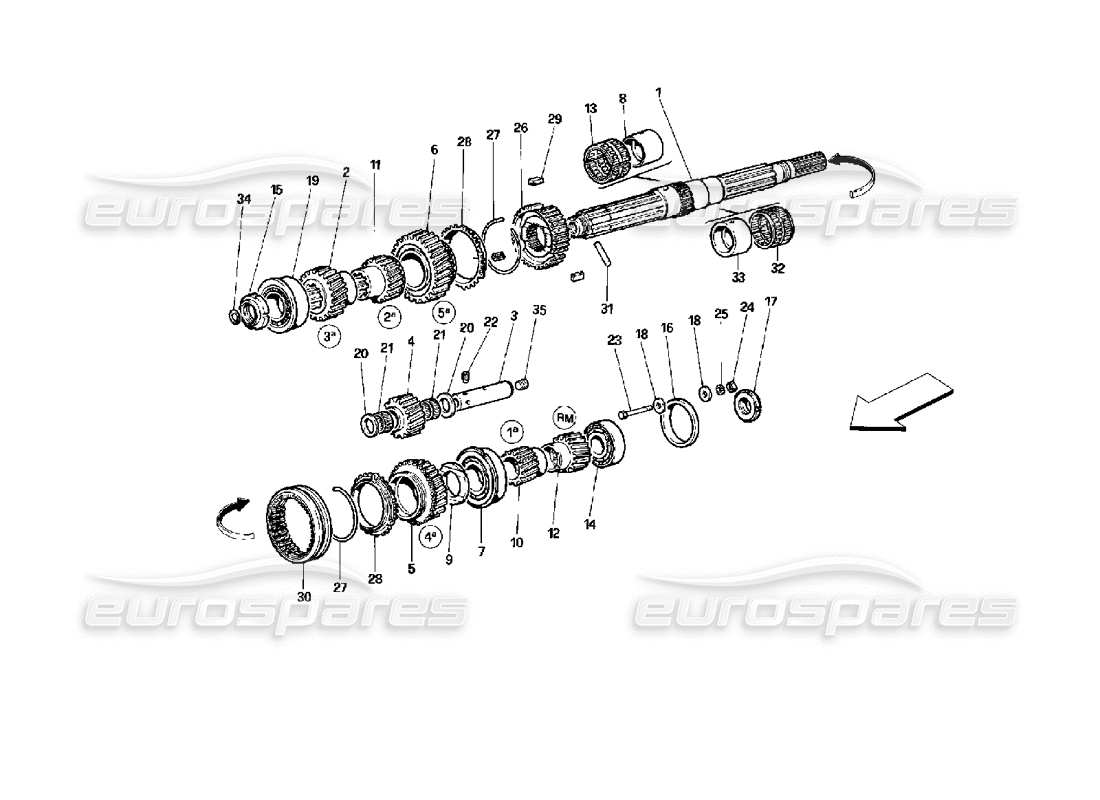 ferrari 512 tr diagramma delle parti degli ingranaggi dell'albero principale