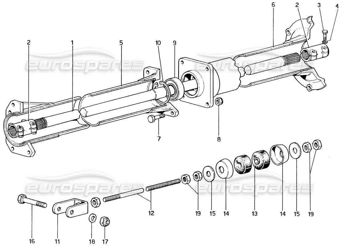 ferrari 365 gt4 2+2 (1973) schema delle parti dell'albero di trasmissione