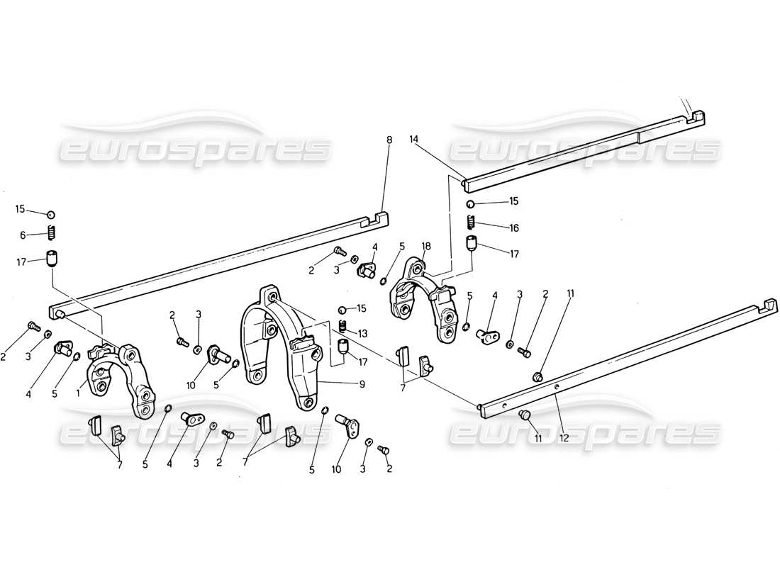 maserati 222 / 222e biturbo trasmissione - comandi interni diagramma delle parti