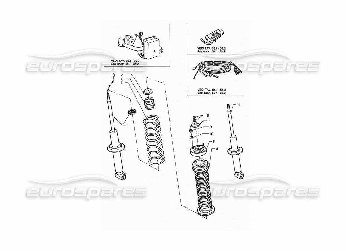 maserati qtp. 3.2 v8 (1999) schema delle parti dell'ammortizzatore posteriore