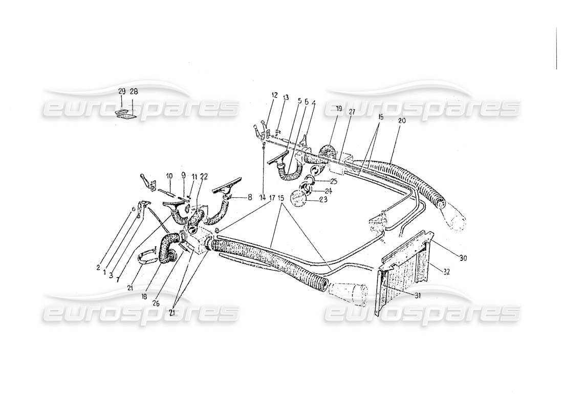ferrari 330 gt 2+2 (coachwork) diagramma delle parti della matrice e dei tubi del riscaldamento interno (edizione 1).