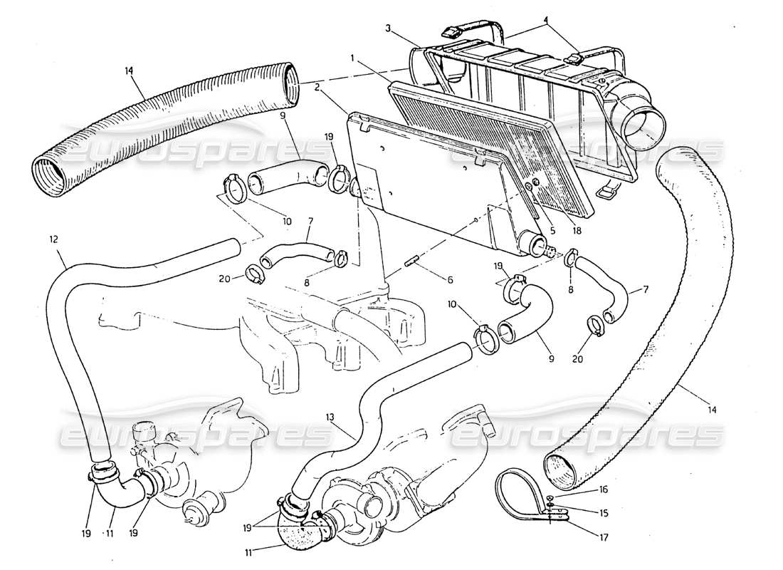 maserati biturbo 2.5 (1984) diagramma delle parti del filtro dell'aria e dei tubi