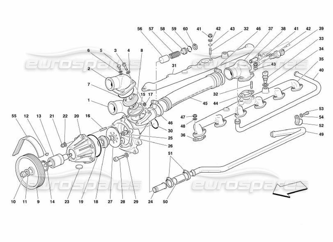 ferrari 550 barchetta schema delle parti della pompa dell'acqua