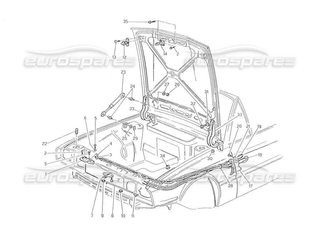 maserati biturbo spider cofano: cerniere e sgancio cofano diagramma delle parti