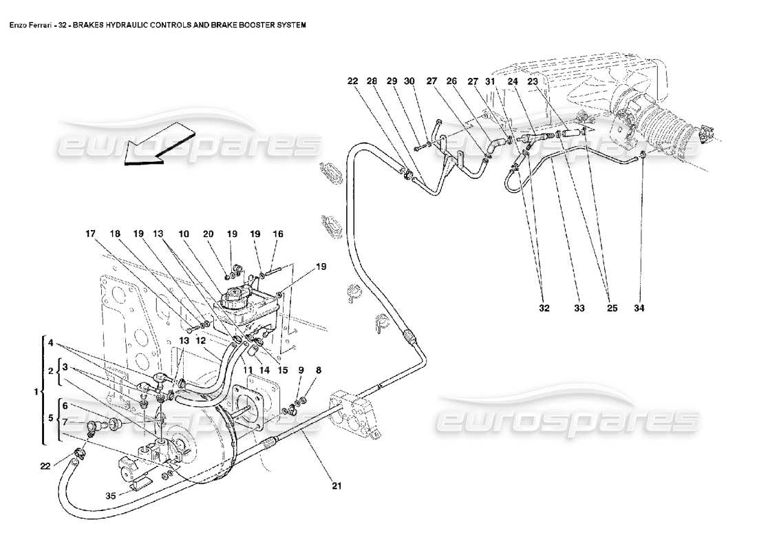 ferrari enzo diagramma delle parti dei comandi idraulici dei freni e del sistema di servofreno