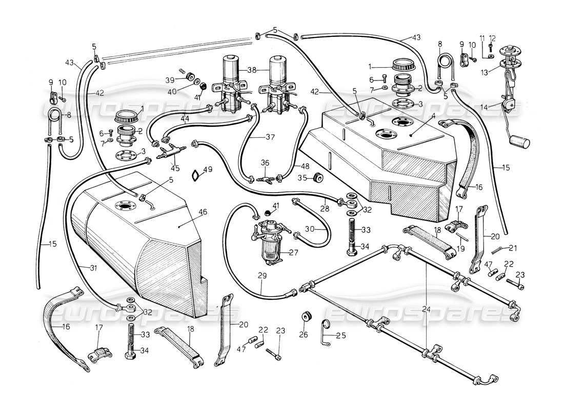 lamborghini countach 5000 s (1984) sistema di alimentazione carburante diagramma delle parti