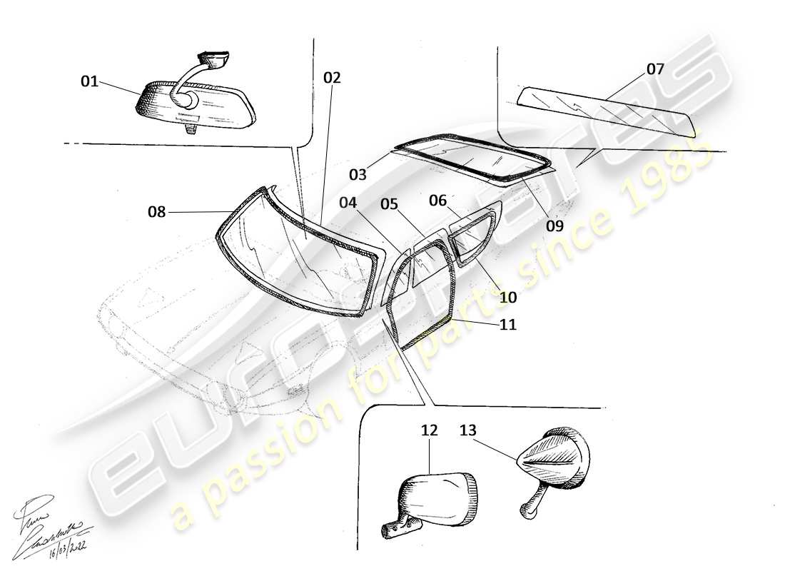 LAMBORGHINI ESPADA VETRO E GUARNIZIONI DIAGRAMMA DELLE PARTI lamborghini espada vetro e guarnizioni diagramma delle parti