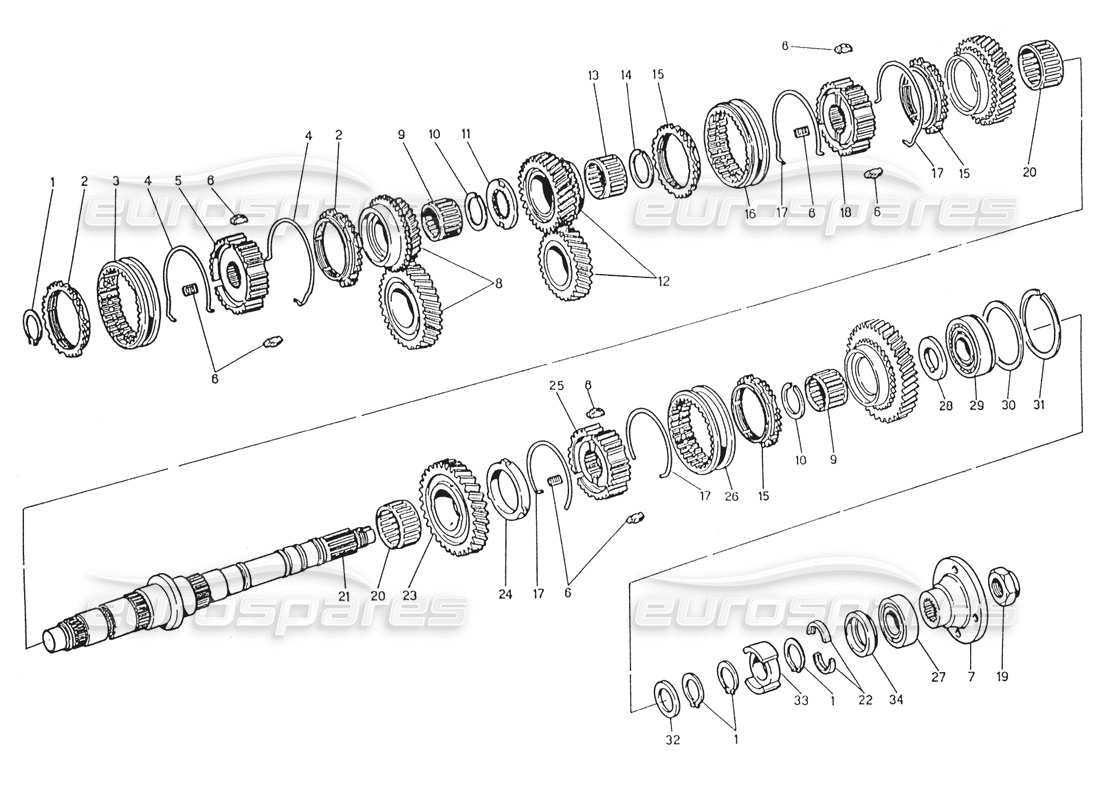maserati karif 2.8 trasmissione: diagramma delle parti dell'albero principale