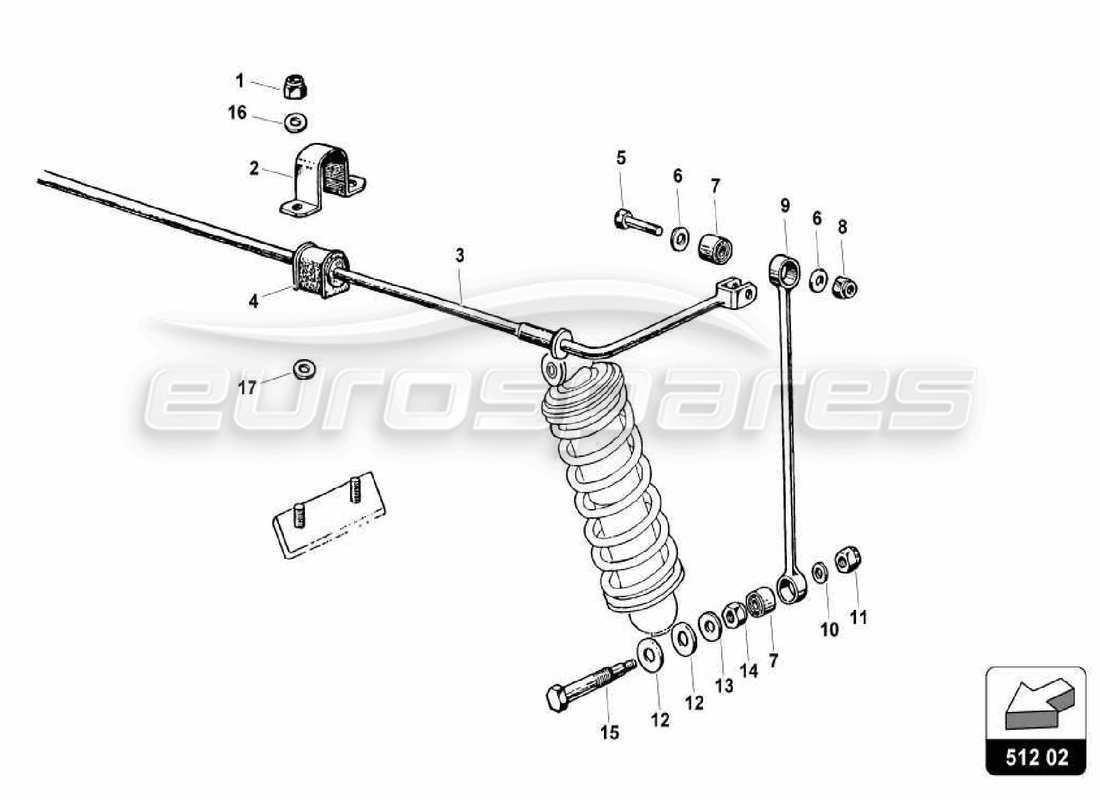 lamborghini miura p400 diagramma delle parti della sospensione posteriore