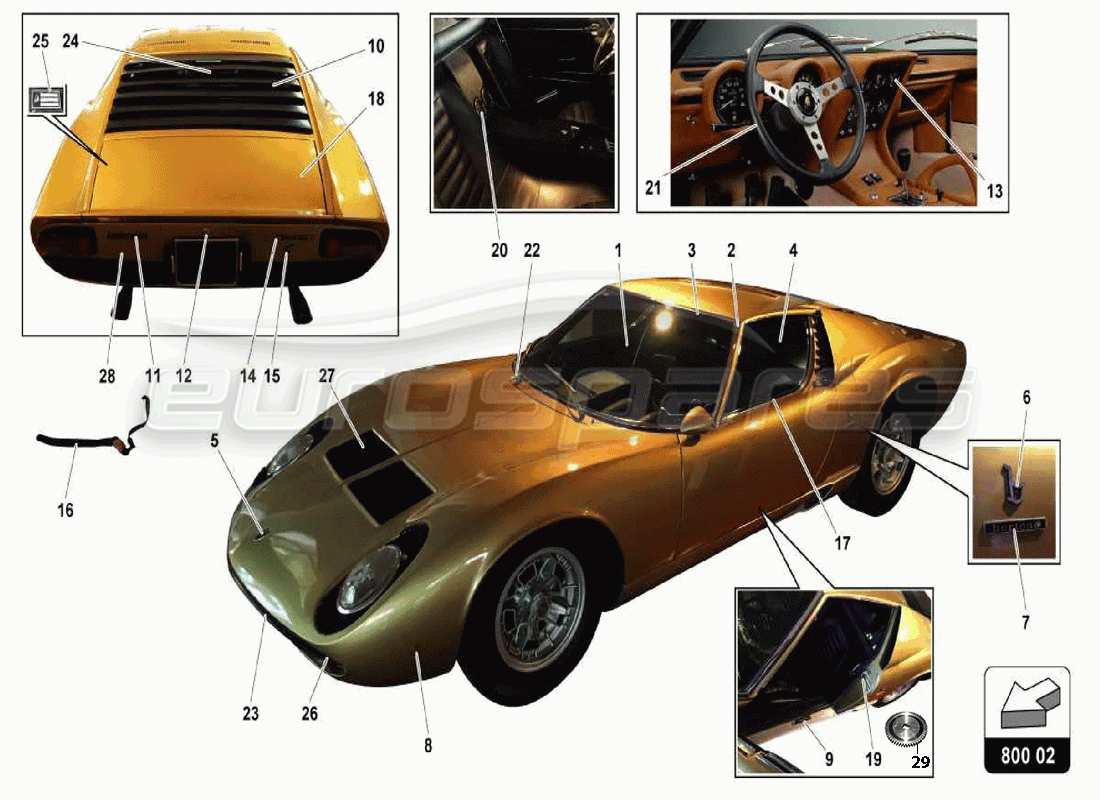 lamborghini miura p400 diagramma delle parti del corpo