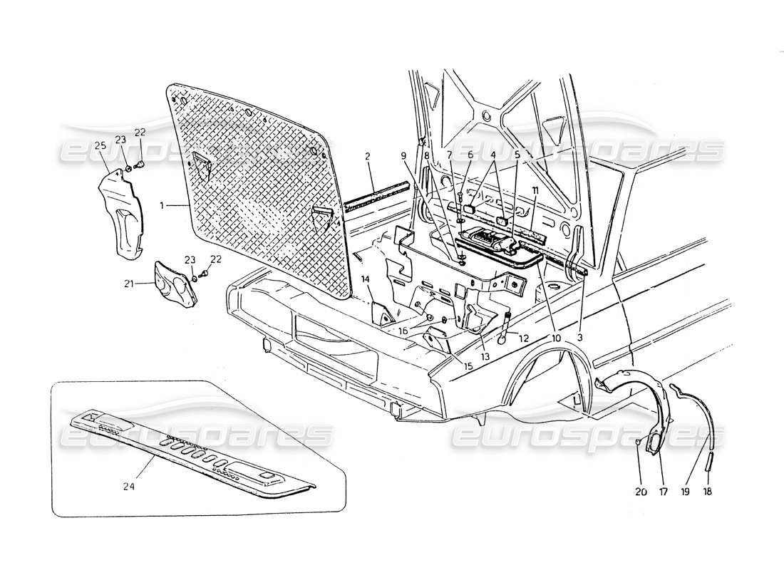 maserati 418 / 4.24v / 430 cofano e vano motore. diagramma della parte di ritaglio int