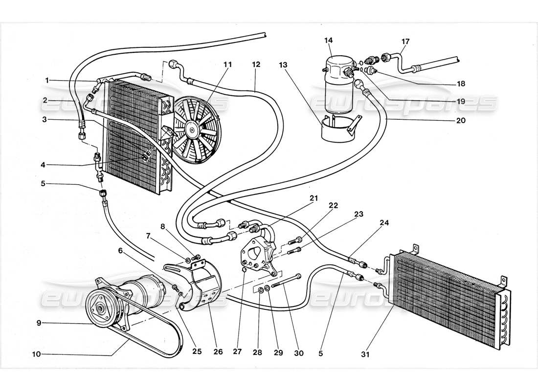 lamborghini lm002 (1988) diagramma delle parti del sistema di climatizzazione