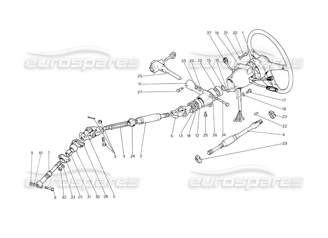 ferrari 208 gt4 dino (1975) diagramma delle parti del piantone dello sterzo