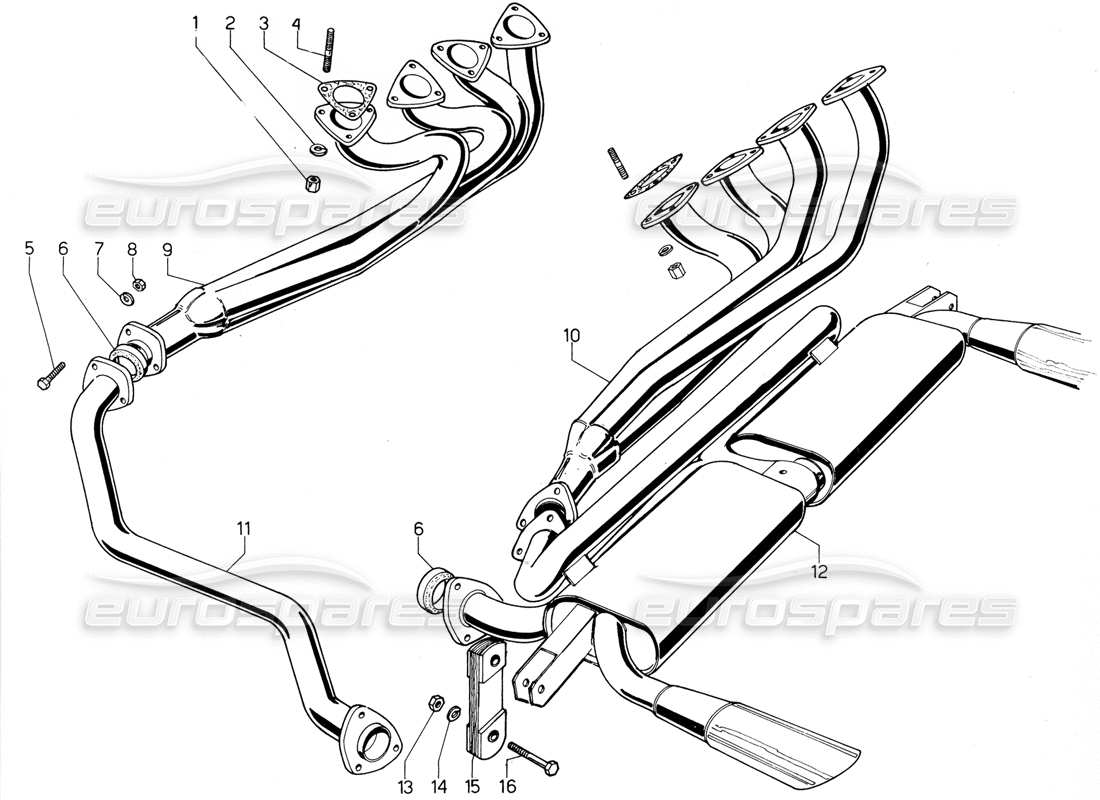 lamborghini urraco p300 diagramma delle parti dei tubi di scarico