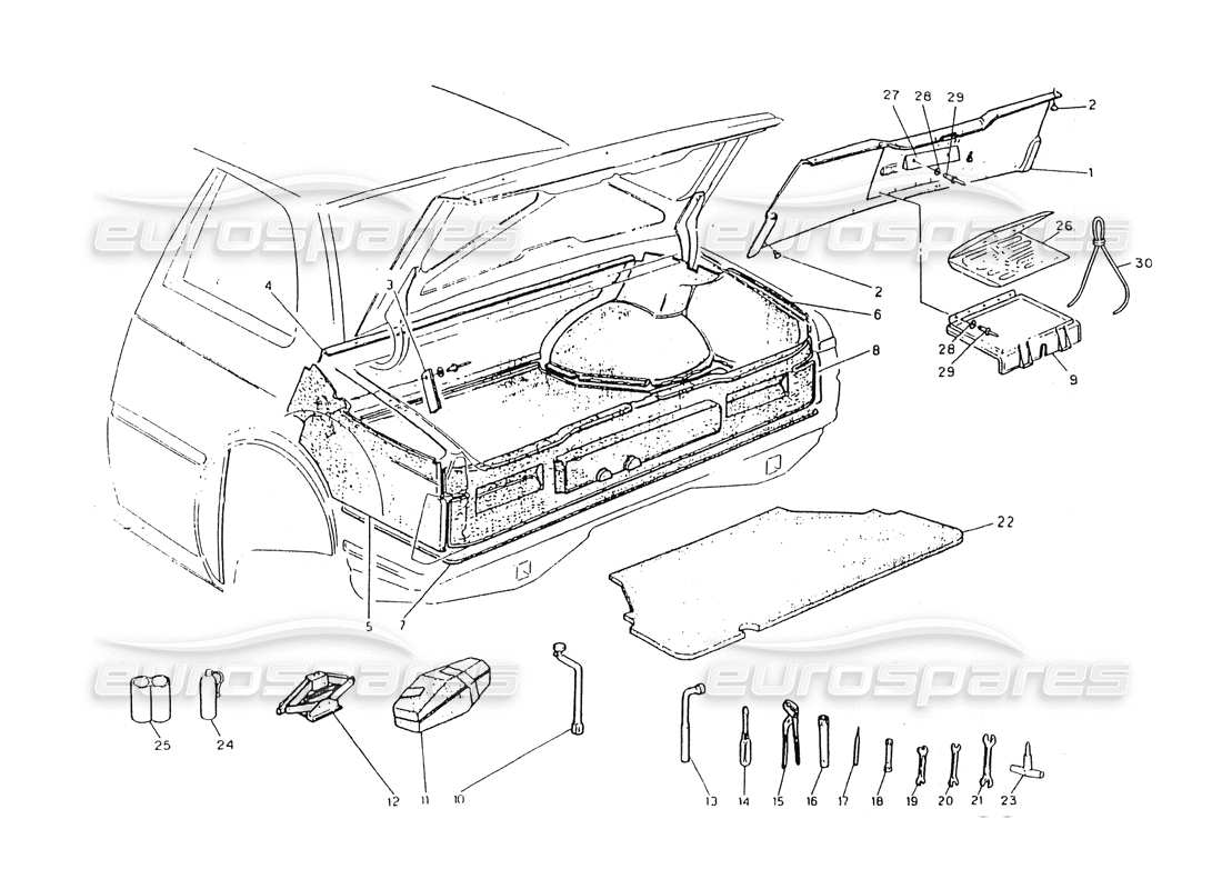 maserati 418 / 4.24v / 430 rifiniture e strumenti per il tronco diagramma delle parti