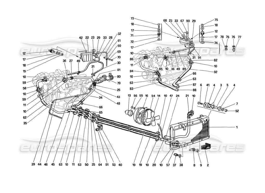 ferrari mondial 3.2 qv (1987) schema delle parti del sistema di raffreddamento