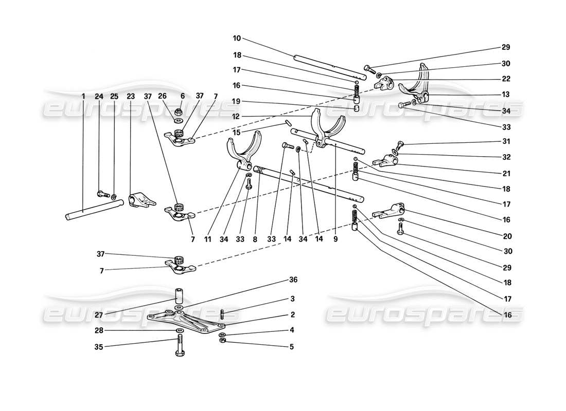 ferrari mondial 3.2 qv (1987) diagramma delle parti dei controlli interni del cambio