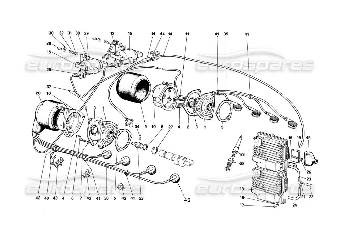 ferrari mondial 3.0 qv (1984) accensione motore - (quattrovalvole) diagramma delle parti