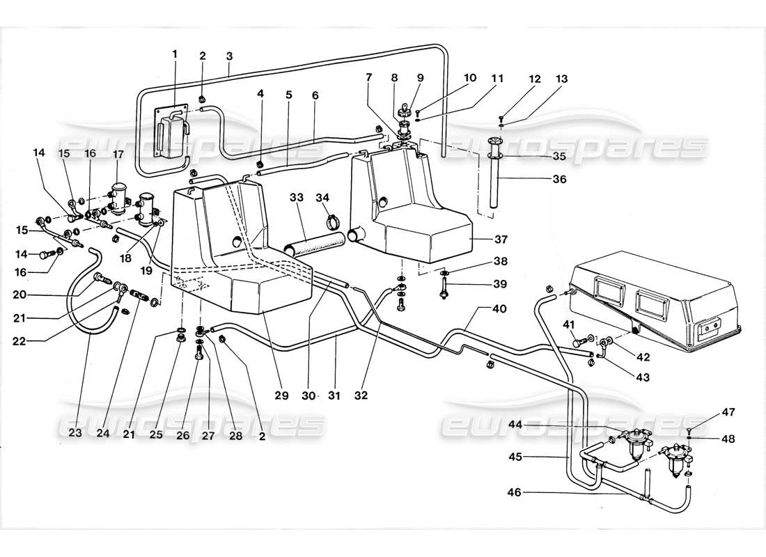 lamborghini lm002 (1988) schema delle parti del sistema di alimentazione