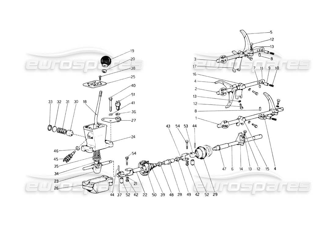 ferrari 512 bb diagramma delle parti dei controlli della scatola del cambio