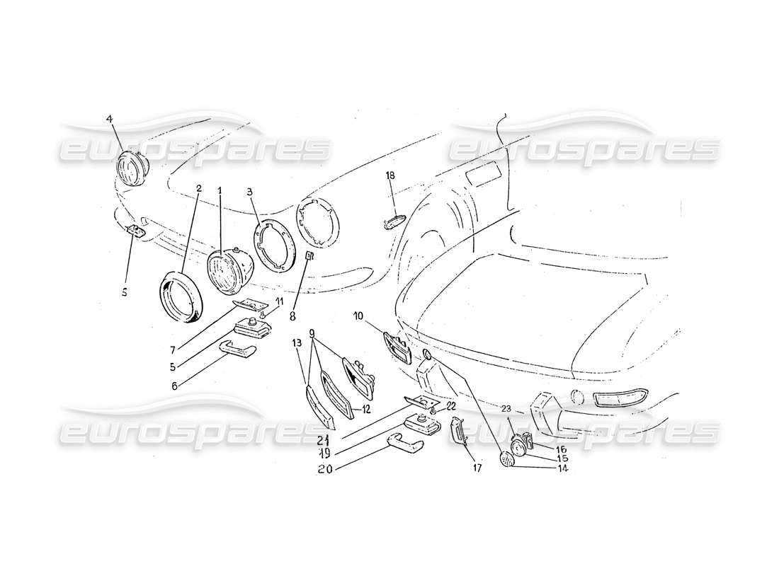ferrari 365 gtc (coachwork) diagramma delle parti delle luci anteriori e posteriori