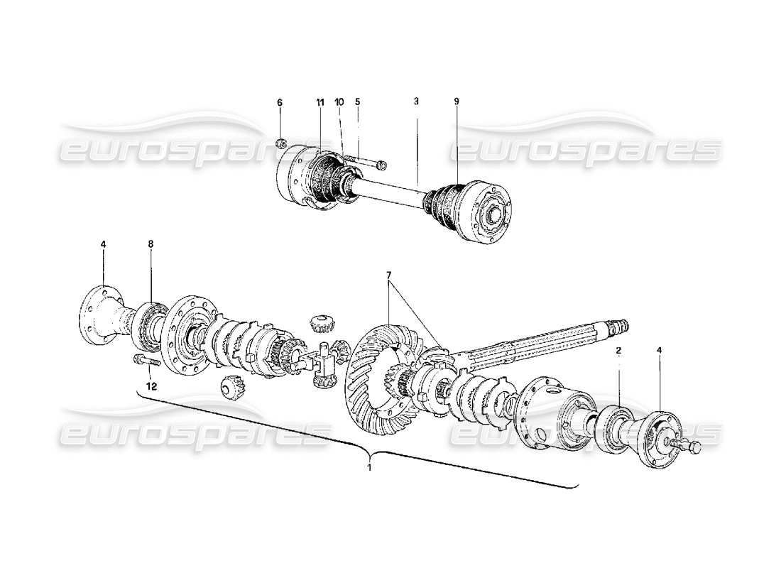 ferrari f40 diagramma delle parti del differenziale e degli alberi dell'asse