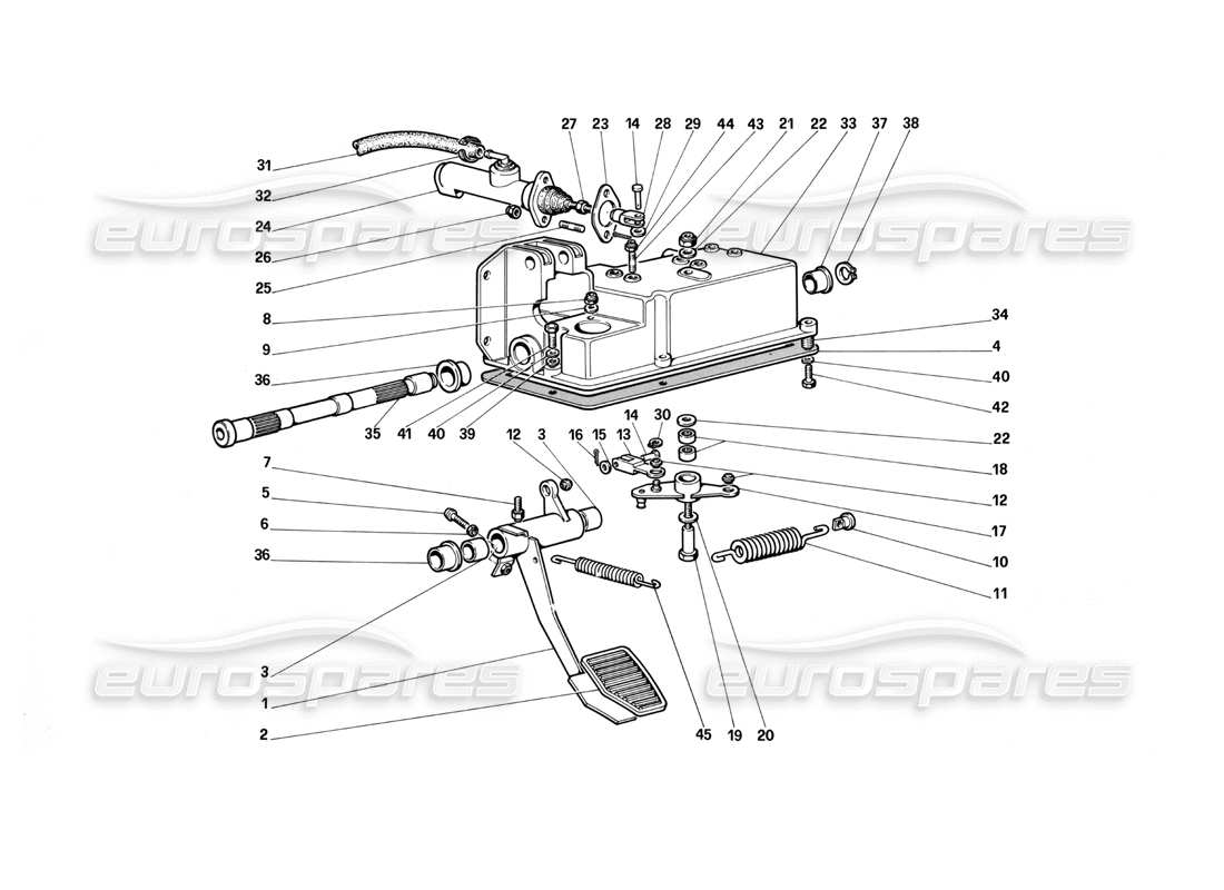 ferrari testarossa (1987) diagramma delle parti del controllo del rilascio della frizione