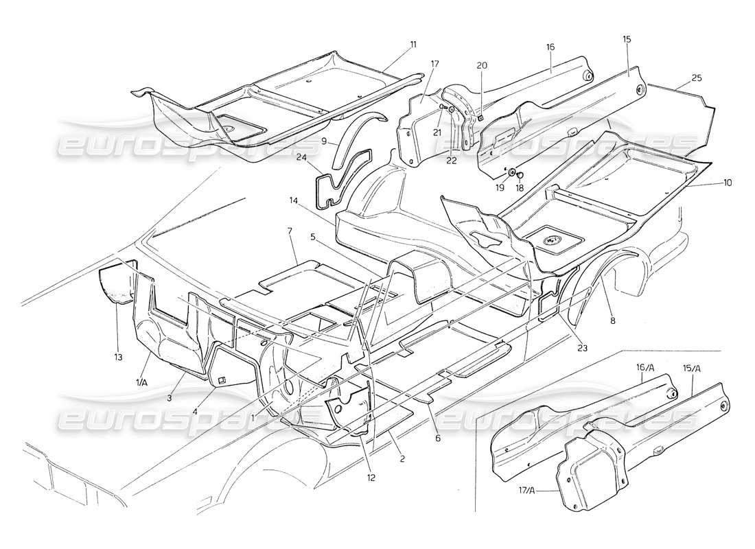 maserati biturbo spider diagramma delle parti di tappeti e feltri