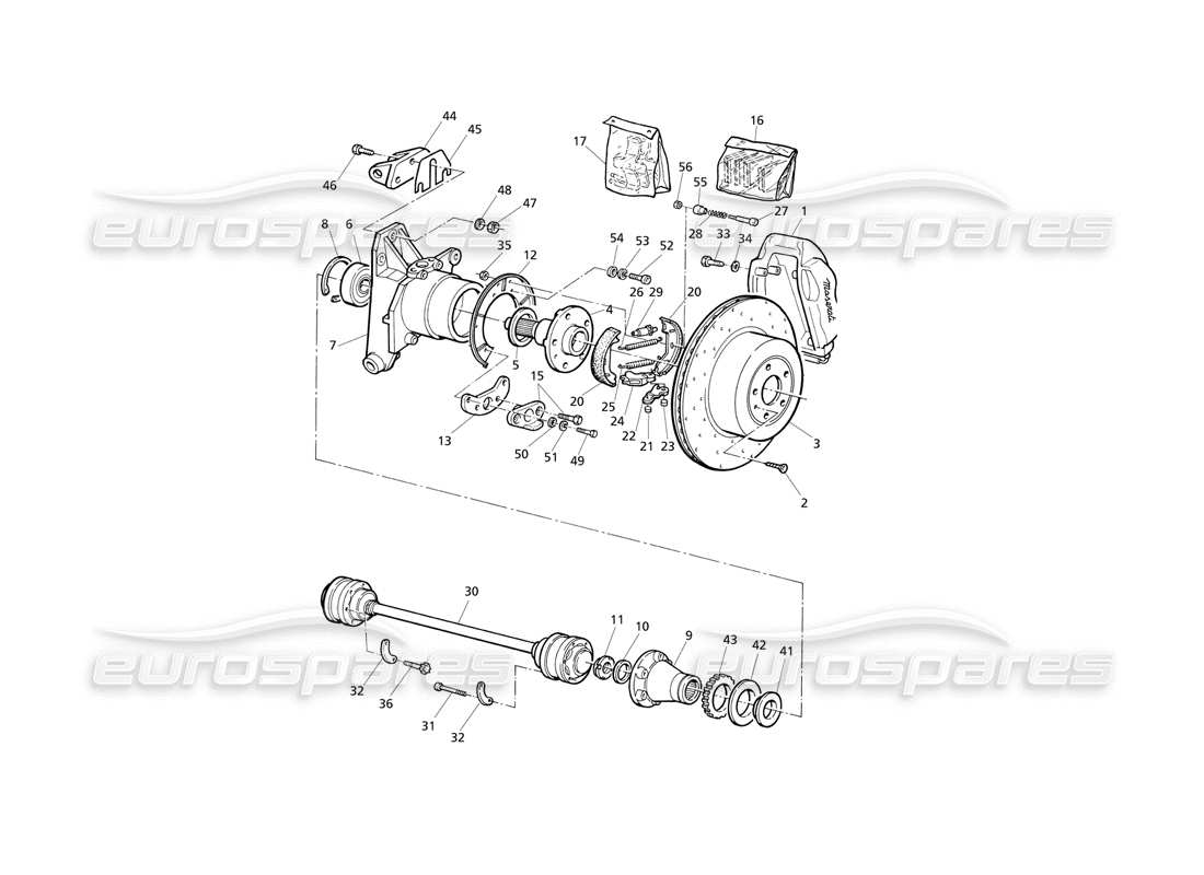 maserati qtp v8 evoluzione schema delle parti di mozzi, freni posteriori con abs e alberi di trasmissione