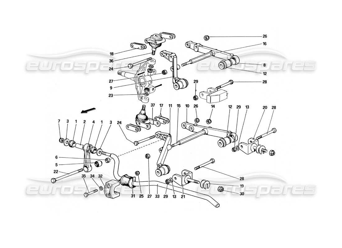 ferrari 512 bbi sospensioni anteriori - schema delle parti bracci trasversali