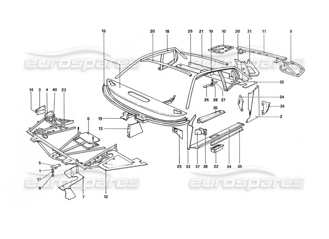 ferrari 512 bbi scocca - elementi interni diagramma delle parti